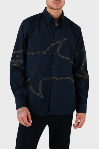 Paul & Shark Desenli Düğmeli Yaka % 100 Pamuk Regular Fit Erkek Gömlek 13313174JB 050 LACİVERT - 9