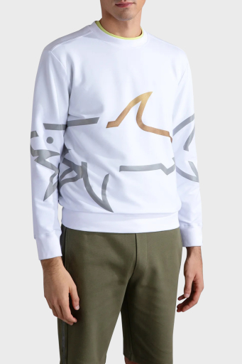 Paul & Shark Logo Baskılı Streç Pamuklu Regular Fit Bisiklet Yaka Erkek Sweat 24411881 010 BEYAZ - 1