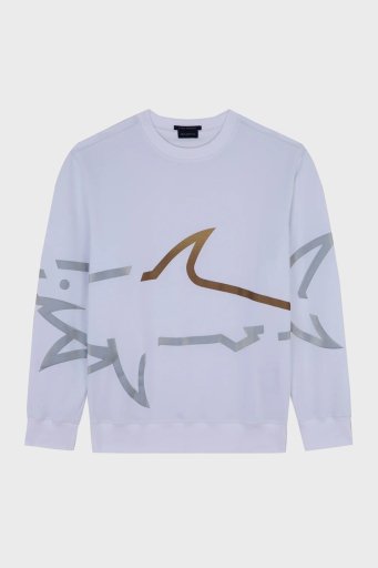 Paul & Shark Logo Baskılı Streç Pamuklu Regular Fit Bisiklet Yaka Erkek Sweat 24411881 010 BEYAZ - 6