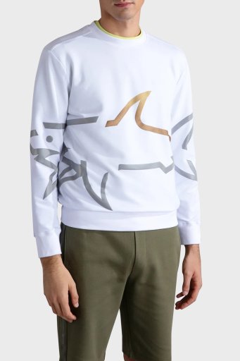 Paul & Shark Logo Baskılı Streç Pamuklu Regular Fit Bisiklet Yaka Erkek Sweat 24411881 010 BEYAZ - 7