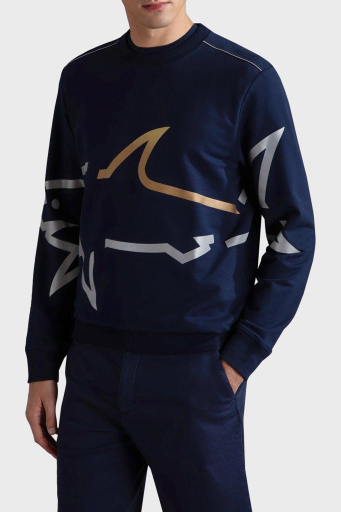 Paul & Shark Logo Baskılı Streç Pamuklu Regular Fit Bisiklet Yaka Erkek Sweat 24411881 013 LACİVERT - 1