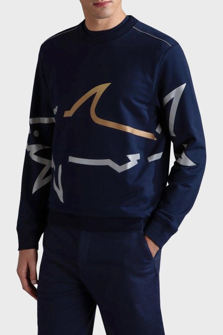 Paul & Shark Logo Baskılı Streç Pamuklu Regular Fit Bisiklet Yaka Erkek Sweat 24411881 013 LACİVERT - 1