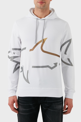 Paul & Shark Logo Baskılı Streç Pamuklu Regular Fit Kapüşonlu Erkek Sweat 24411882 010 BEYAZ - 6