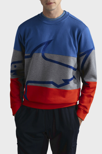 Paul & Shark Renk Bloklu % 100 Pamuk Bisiklet Yaka Oversize Erkek Sweat 13311954 410 MAVİ - 5