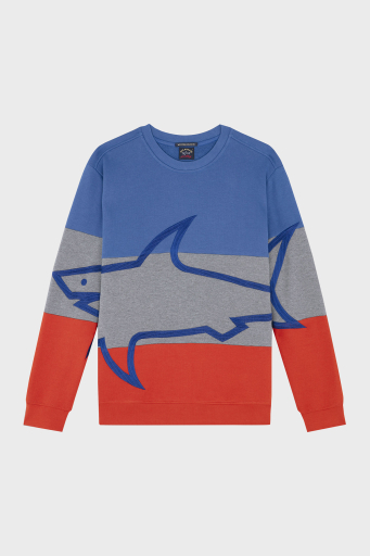 Paul & Shark Renk Bloklu % 100 Pamuk Bisiklet Yaka Oversize Erkek Sweat 13311954 410 MAVİ - 8