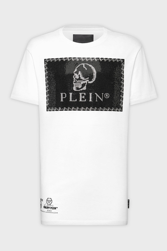 Philipp Plein % 100 Pamuk Loose Fit Taşlı Logolu Erkek T Shirt MTK5082 PJY002N 01 BEYAZ - 4