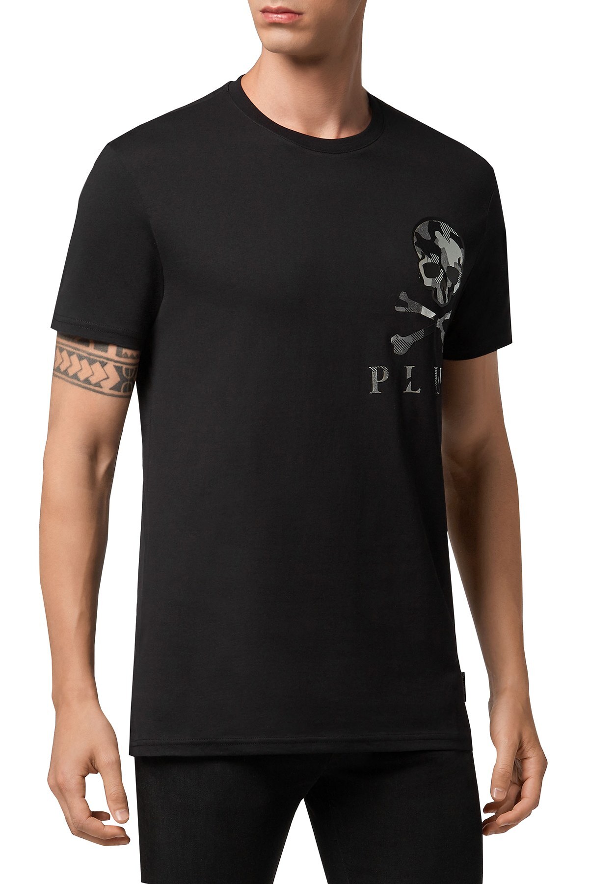 Philipp Plein Baskılı % 100 Pamuklu Erkek T Shirt F20C MTK4594 PJY002N 02 SİYAH