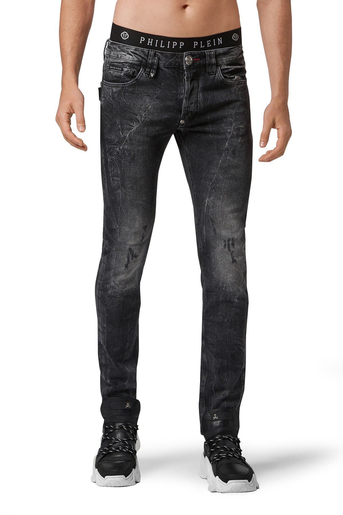 Philipp Plein Düz Kesim Normal Bel Jeans Erkek Kot Pantolon F20C MDT2301 PDE004N 10GO KOYU GRİ