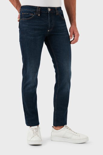 Philipp Plein Streç Pamuklu Slim Fit Normal Bel Dar Paça Jeans Erkek Kot Pantolon MDT2500 PDE004N 14BP LACİVERT - 5