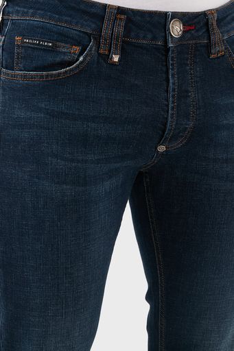 Philipp Plein Streç Pamuklu Slim Fit Normal Bel Dar Paça Jeans Erkek Kot Pantolon MDT2500 PDE004N 14BP LACİVERT - 6