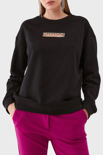 Pinko % 100 Pamuk Parlak Taş Logolu Bisiklet Yaka Regular Fit Bayan Sweat 101607 A12I Z99 SİYAH - 1