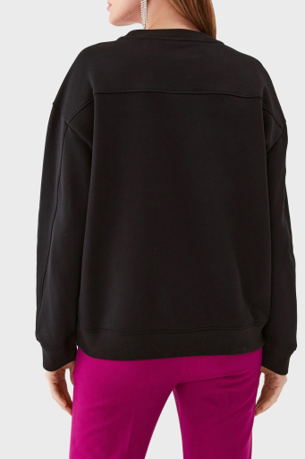 Pinko % 100 Pamuk Parlak Taş Logolu Bisiklet Yaka Regular Fit Bayan Sweat 101607 A12I Z99 SİYAH - 2