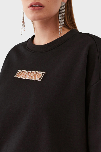 Pinko % 100 Pamuk Parlak Taş Logolu Bisiklet Yaka Regular Fit Bayan Sweat 101607 A12I Z99 SİYAH - 4
