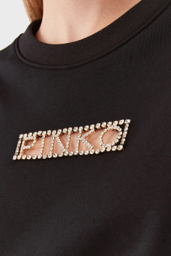 Pinko % 100 Pamuk Parlak Taş Logolu Bisiklet Yaka Regular Fit Bayan Sweat 101607 A12I Z99 SİYAH - 5