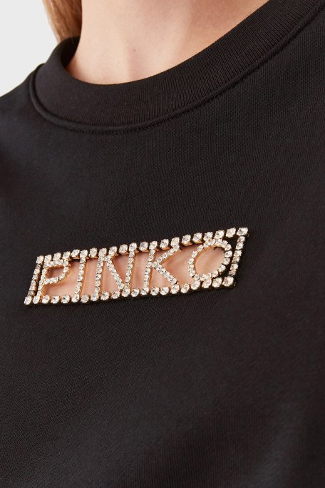 Pinko % 100 Pamuk Parlak Taş Logolu Bisiklet Yaka Regular Fit Bayan Sweat 101607 A12I Z99 SİYAH - 5