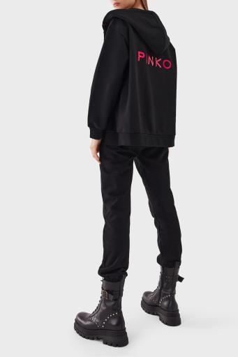 Pinko % 100 Pamuk Fermuarlı Kapüşonlu Relaxed Fit Bayan Sweat 101133 A162 Z99 SİYAH - 3