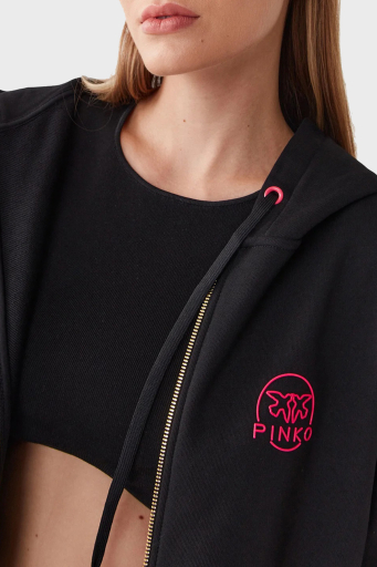 Pinko % 100 Pamuk Fermuarlı Kapüşonlu Relaxed Fit Bayan Sweat 101133 A162 Z99 SİYAH - 4