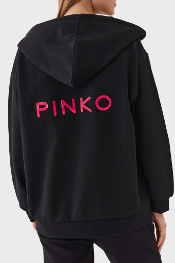 Pinko % 100 Pamuk Fermuarlı Kapüşonlu Relaxed Fit Bayan Sweat 101133 A162 Z99 SİYAH - 7