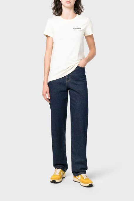 Pinko % 100 Pamuk Logo Baskılı Regular Fit Bayan T Shirt 100355 A13K Z03 BEYAZ - 4