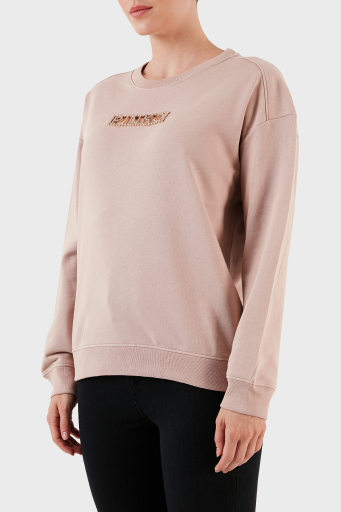 Pinko % 100 Pamuk Parlak Taş Logolu Bisiklet Yaka Regular Fit Bayan Sweat 101607 A12I D46 PUDRA - 2