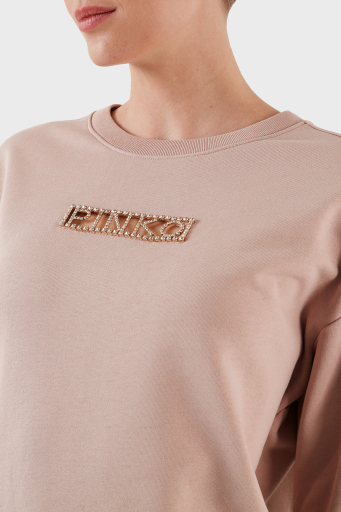 Pinko % 100 Pamuk Parlak Taş Logolu Bisiklet Yaka Regular Fit Bayan Sweat 101607 A12I D46 PUDRA - 5
