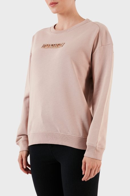 Pinko % 100 Pamuk Parlak Taş Logolu Bisiklet Yaka Regular Fit Bayan Sweat 101607 A12I D46 PUDRA - 2