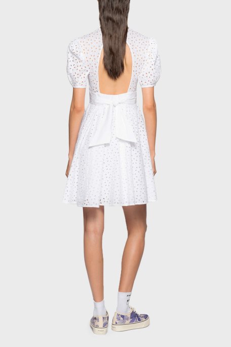 Pinko % 100 Pamuk Sırt Dekolteli Fistolu Balon Kol Mini Bayan Elbise 100890 A0Q4 Z04 BEYAZ - 3