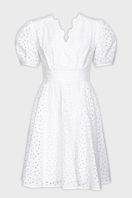 Pinko % 100 Pamuk Sırt Dekolteli Fistolu Balon Kol Mini Bayan Elbise 100890 A0Q4 Z04 BEYAZ - 5