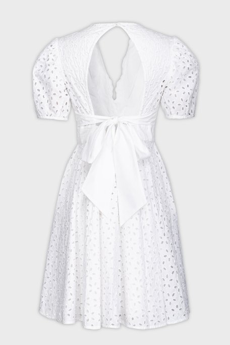 Pinko % 100 Pamuk Sırt Dekolteli Fistolu Balon Kol Mini Bayan Elbise 100890 A0Q4 Z04 BEYAZ - 6
