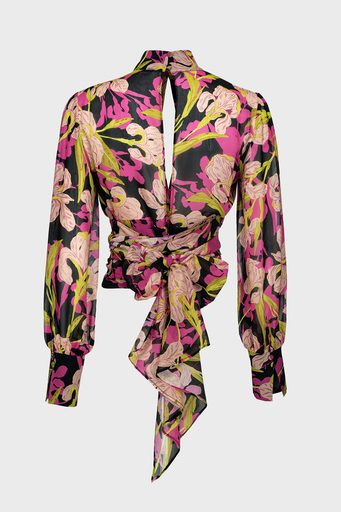 Pinko Çiçek Desenli Dekolteli Belden Bağlamalı Regular Fit Bayan Bluz 101765 A155 ZY5 Pembe-Sarı - 6