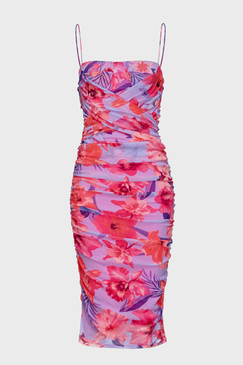 Pinko Çiçek Desenli Drapeli İnce Askılı Mini Bayan Elbise 101129 A0PL YNB PEMBE - 4