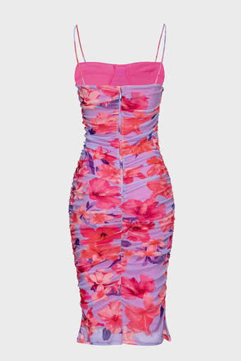 Pinko Çiçek Desenli Drapeli İnce Askılı Mini Bayan Elbise 101129 A0PL YNB PEMBE - 5