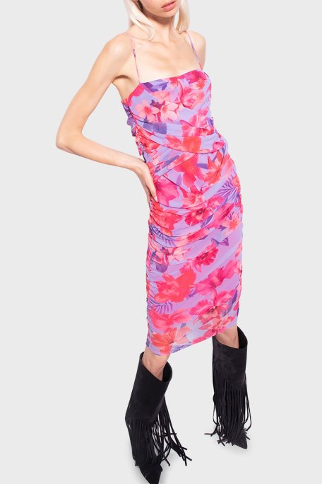 Pinko Çiçek Desenli Drapeli İnce Askılı Mini Bayan Elbise 101129 A0PL YNB PEMBE - 1