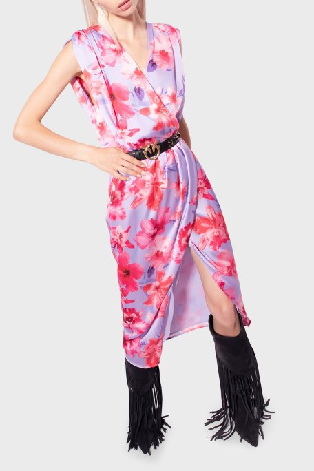 Pinko Çiçek Desenli Kruvaze Regular Fit Bayan Elbise 100942 A0M8 YNB PEMBE - 3