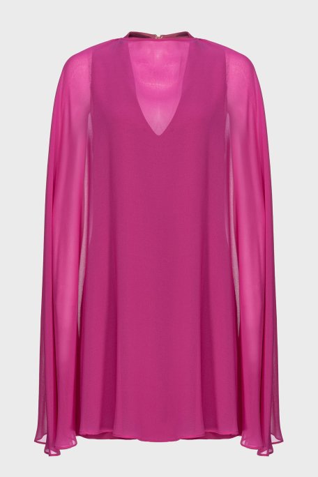 Pinko Çıkarılabilir Jorjet Pelerinli Streç Krep Kumaş Sıfır Kol Mini Bayan Elbise 101815 A160 VIB FUŞYA - 5