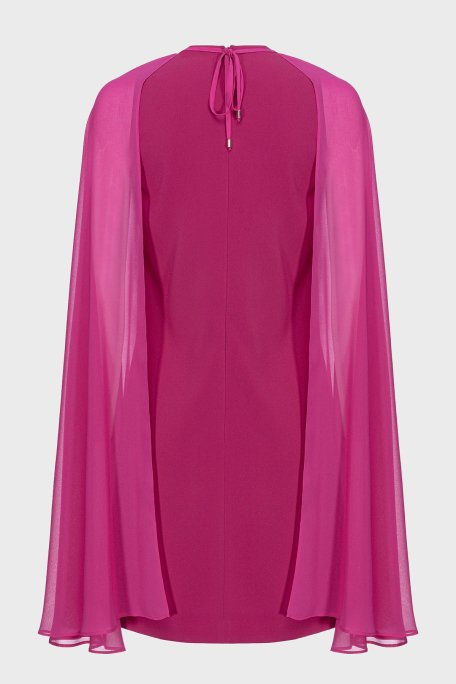 Pinko Çıkarılabilir Jorjet Pelerinli Streç Krep Kumaş Sıfır Kol Mini Bayan Elbise 101815 A160 VIB FUŞYA - 6