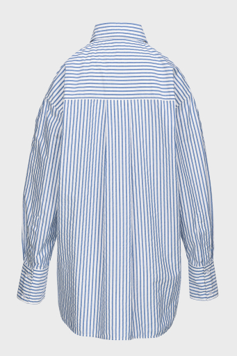 Pinko Çizgili Pamuklu Oversize Fit Omuzları Açık Bayan Gömlek 103058A1OMZE5 MAVİ-BEYAZ - 6