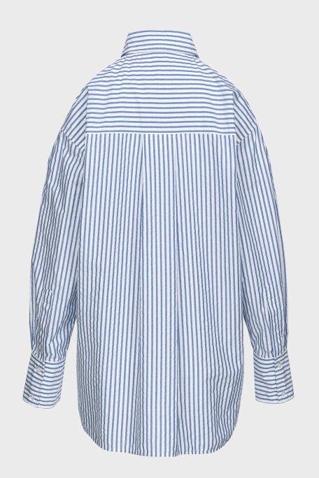 Pinko Çizgili Pamuklu Oversize Fit Omuzları Açık Bayan Gömlek 103058A1OMZE5 MAVİ-BEYAZ - 6