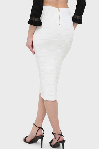 Pinko Düğme Detaylı Yüksek Bel Midi Boy Kalem Bayan Etek 102883A1LKZ04 BEYAZ - 3