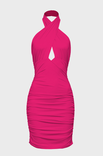 Pinko Fitted Vücuda Oturan Drapeli Mini Bayan Elbise 100933 A0S9 WWE FUŞYA - 6