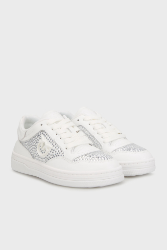 Pinko Hakiki Deri Taşlı Sneaker Bayan Ayakkabı SS0081P082Z1B BEYAZ - 7