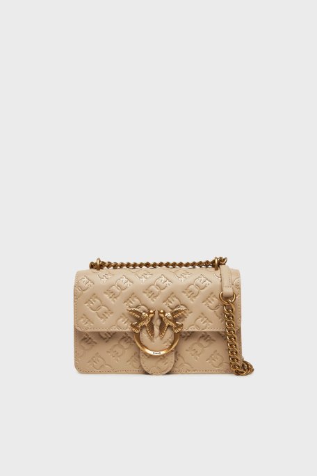 Pinko Kabartmalı Logo Baskılı Ayarlanabilir Askılı Bayan Çanta 100074 A1YB C50Q BEJ - 1