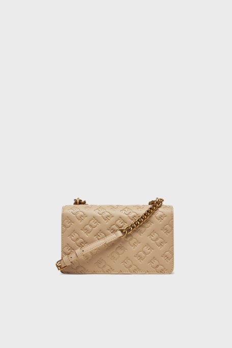 Pinko Kabartmalı Logo Baskılı Ayarlanabilir Askılı Bayan Çanta 100074 A1YB C50Q BEJ - 2