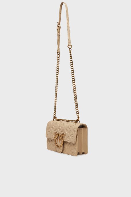 Pinko Kabartmalı Logo Baskılı Ayarlanabilir Askılı Bayan Çanta 100074 A1YB C50Q BEJ - 3