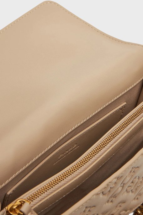 Pinko Kabartmalı Logo Baskılı Ayarlanabilir Askılı Bayan Çanta 100074 A1YB C50Q BEJ - 4