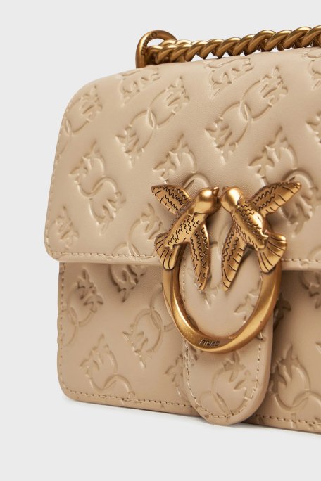 Pinko Kabartmalı Logo Baskılı Ayarlanabilir Askılı Bayan Çanta 100074 A1YB C50Q BEJ - 5