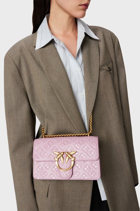 Pinko Kabartmalı Logo Baskılı Ayarlanabilir Askılı Bayan Çanta 100074 A1YB N46Q LİLA - 2