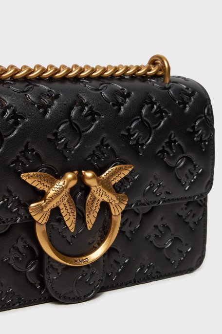 Pinko Kabartmalı Logo Baskılı Ayarlanabilir Askılı Bayan Çanta 100074 A1YB Z99Q SİYAH - 5