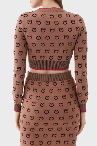 Pinko Logo Desen Baskılı Uzun Kollu Regular Fit Crop Bayan Sweat 101561 A112 CZ3 KAHVE - 7