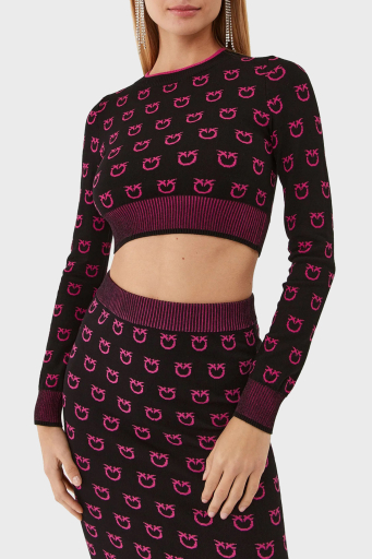 Pinko Logo Desen Baskılı Uzun Kollu Regular Fit Crop Bayan Sweat 101561 A112 ZW1 SİYAH-PEMBE - 6